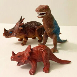 Vintage Mix Lot 3 Dinosaur Figures  Styracosaurus Trex Triceratops Toys
